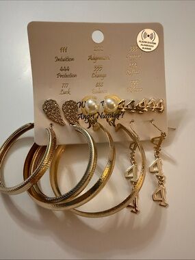 Gold Multi-Pair Hoop & Stud Earring Set - Angel Number 444